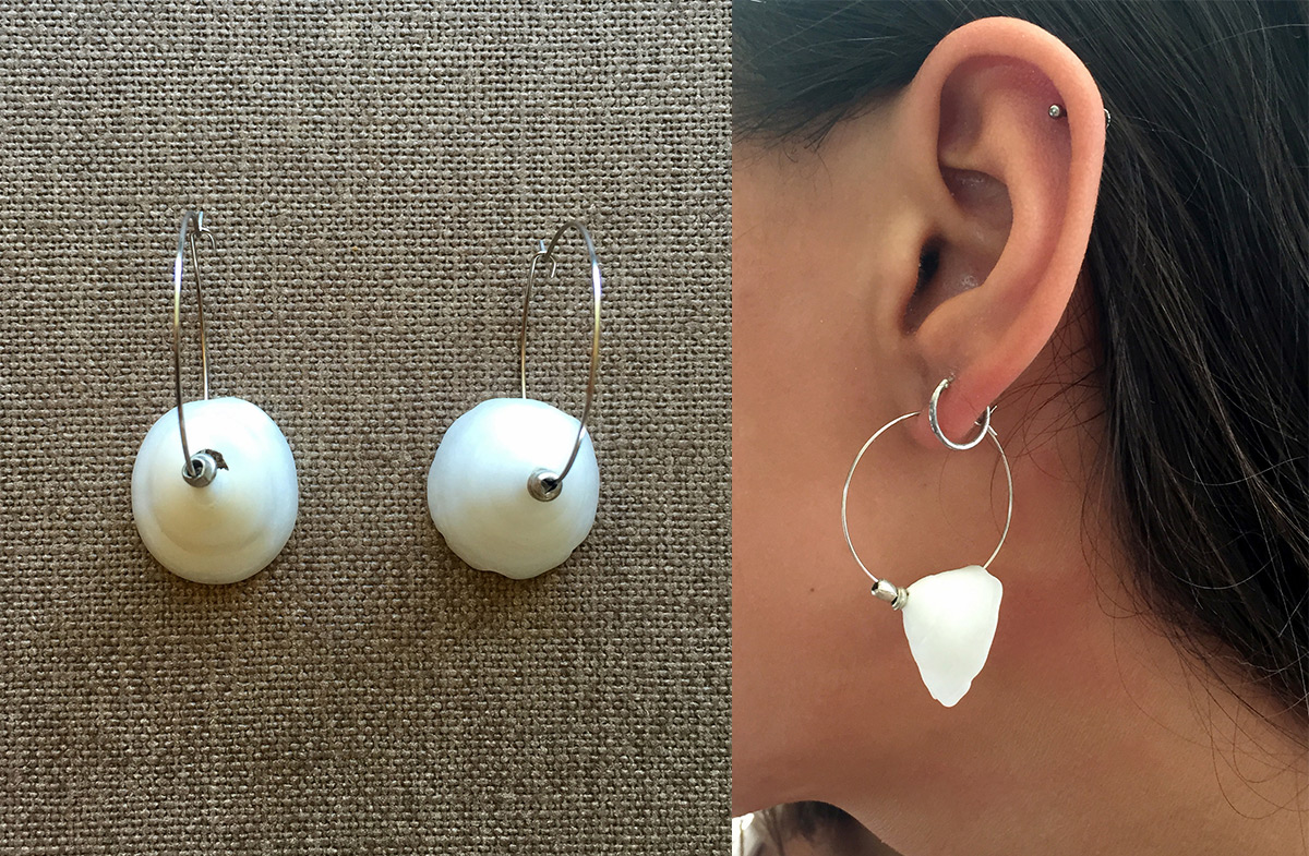 White cap earring